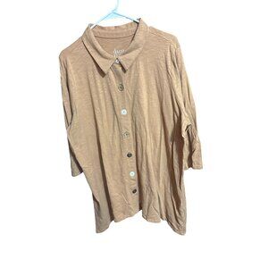 Denim & Co. Womens Tan Button-Up Top 1X